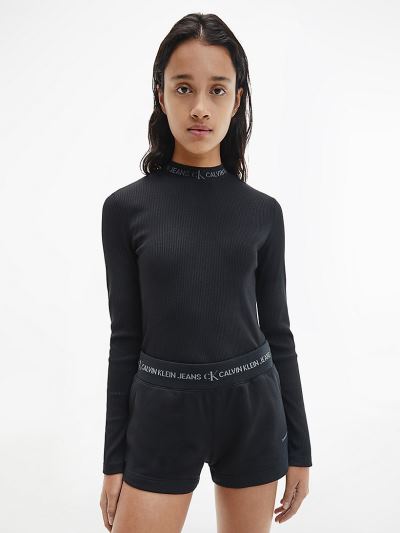 Calvin Klein Ruhák HU811899 | Calvin Klein Logo Collar Női Hosszú Ujjú Póló Fekete